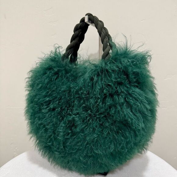 Genuine Mongolian Lamb Fur Handmade Top Handles Half Moon Slouchy Bag/ Crossbody - Picture 5 of 16